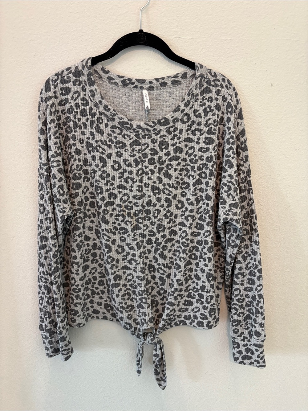 Z Supply Gray Leopard Tie-Front Long Sleeve Top